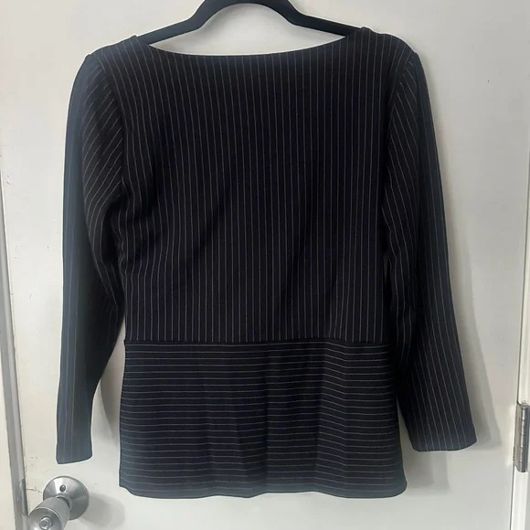 Ann Taylor Navy Blue Pinstripe Wrap-Style Long Sleeve Top - Picture 6 of 6